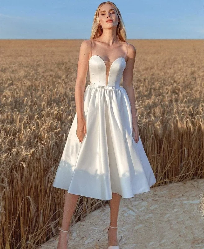 Top Brand Discounts Roycebridal Elegant Short Wedding Dress A-Line Knee Length Sleeveless