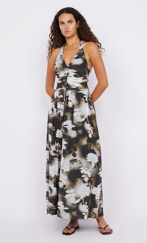 Shop Sales SOLENE HALTER DRESS - DARK BLURRED FLORAL