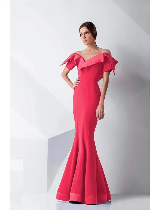 Hot Deals MNM Couture - G0782 Folded Off-Shoulder Mermaid Gown  - 1 pc Coral in Size 6 Available