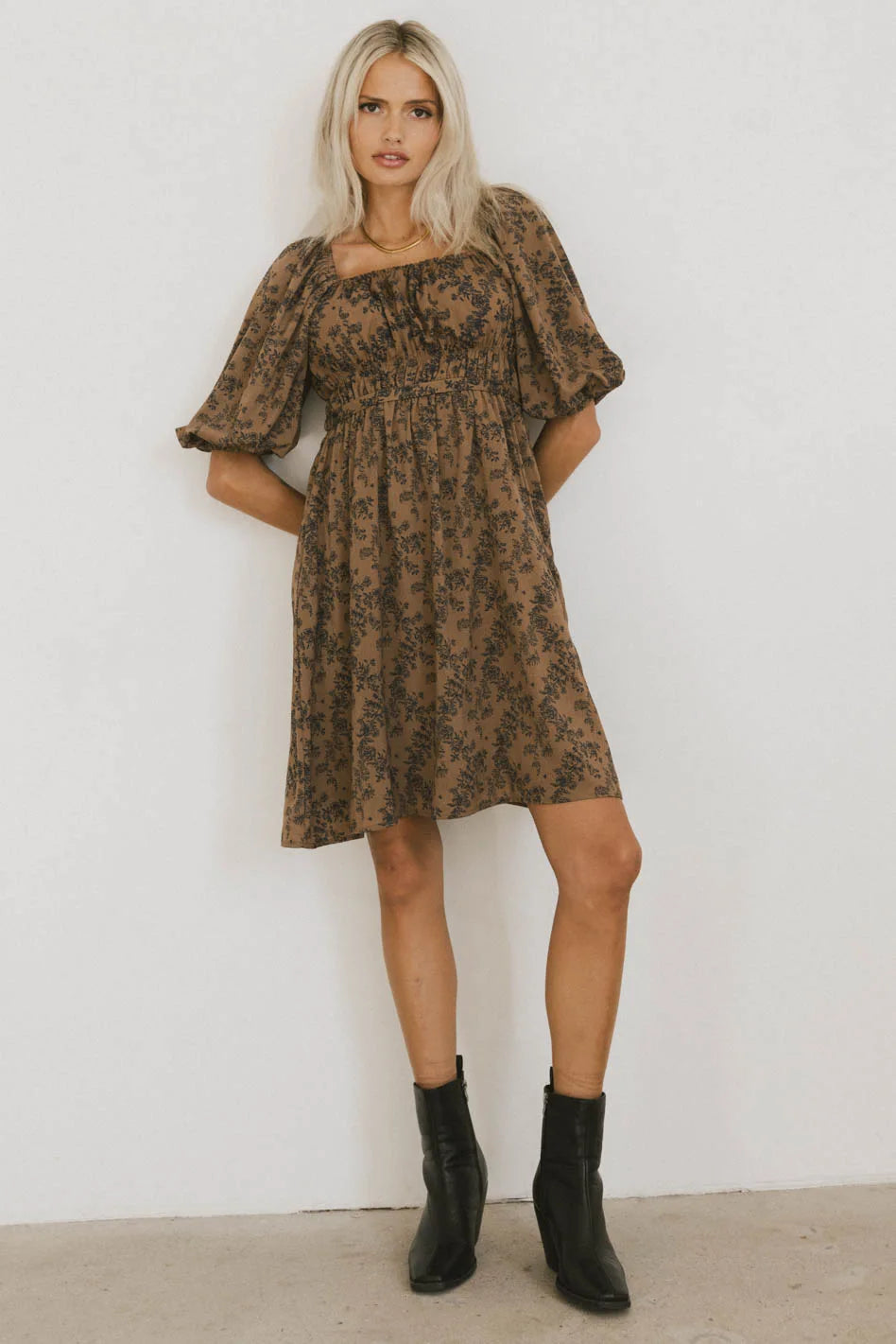 Boutique Styles Bellamy Mini Dress in Brown