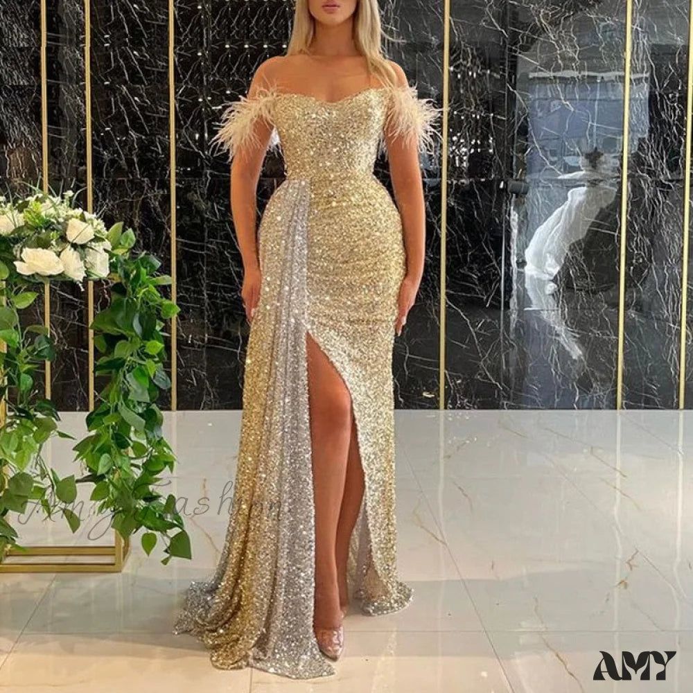 Hot Items Amy Fashion - Luxury Floor Length Wedding Party Strapless Sequins Dress