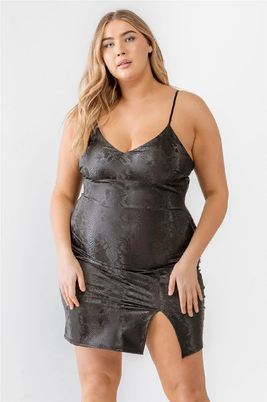 Polished Style Deals Plus Size Snake Vegan Leather Sleeveless Mini Dress