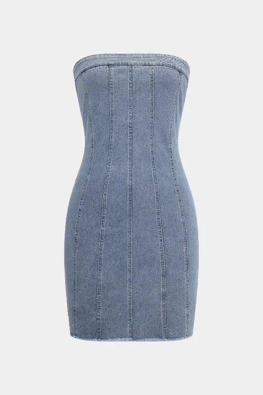 Seasonal Fashion Denim Zipper Strapless Mini Dress