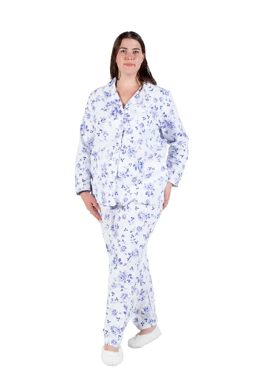 Crazy Price Slashing La Cera Plus Size  Porcelain Blue Floral Flannel PJ