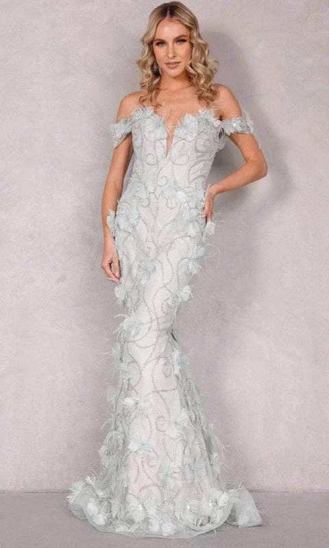 Hot Trends Terani Couture 2027GL3231 - Feather Floral Applique Evening Dress