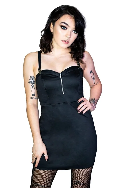 Special Offers, Don't Miss Geometric Metal Buckle Black Mini Dress - Serenity