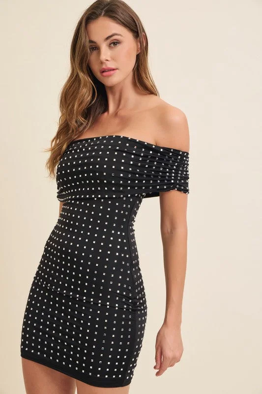 Luxury Fashion Discounts The Party Is Here Black Studded Mini Dress