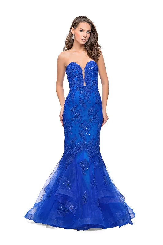 Special Offers La Femme Plunging Sweetheart Beaded Lace Gown 26219