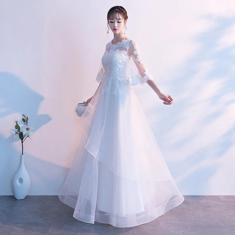 Seasonal Fashion White Tulle With Lace Short Sleeves Layers Tulle Prom Dress, White Simple Wedding Party Dress   cg17967