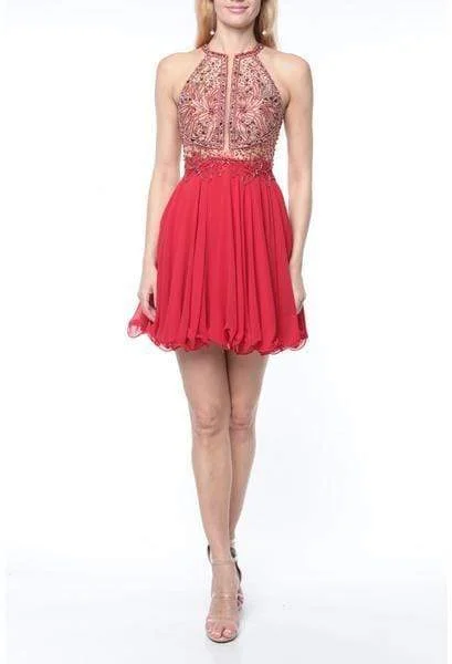 Trend Alert Terani Couture - 1921H0407 Floral Beaded Halter Short A-Line Dress