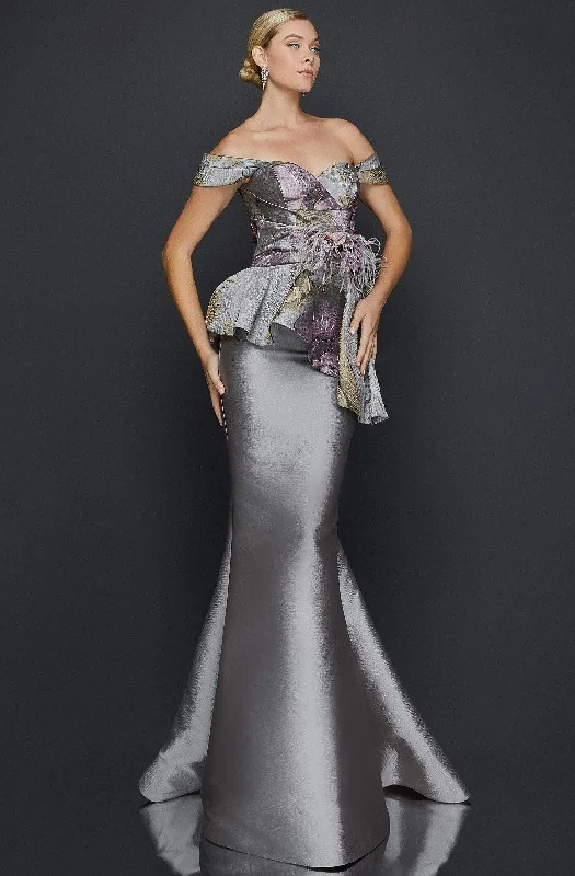 Relaxed Style Terani Couture - 2011E2425 Floral Print Off-Shoulder Mermaid Dress