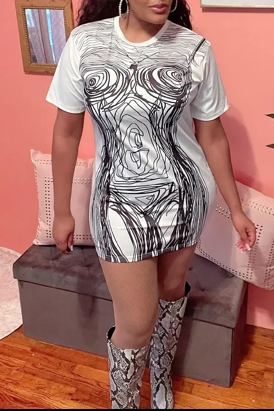 Trend Forward Threads Abstract Line Print Short Sleeve Mini Dress