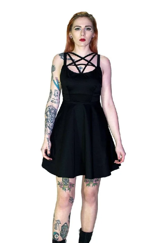 Massive Savings Pentagram Strap Black Mini Dress - Tamsyn