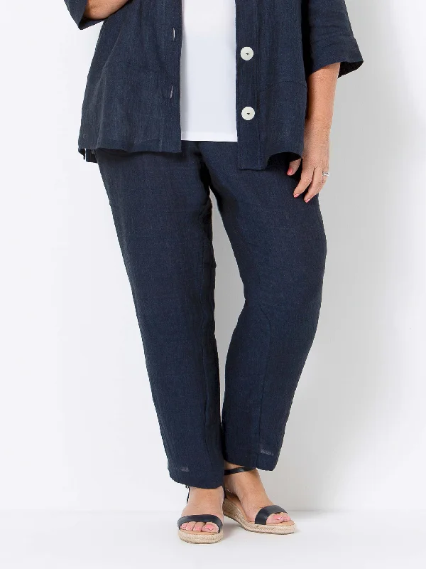 Chic Trend Collection Indigo Crinkle Linen Slim Pant