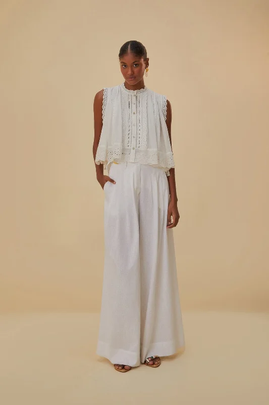 Break Fashion Norms Off-White Linen Low Waist Pants