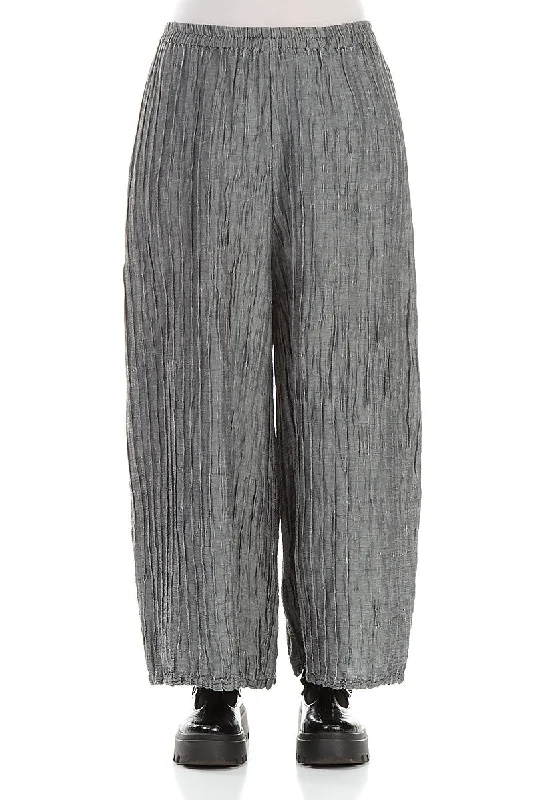 Affordable Trendy Fashion Wide Crinkled Anthracite Silk Linen Trousers