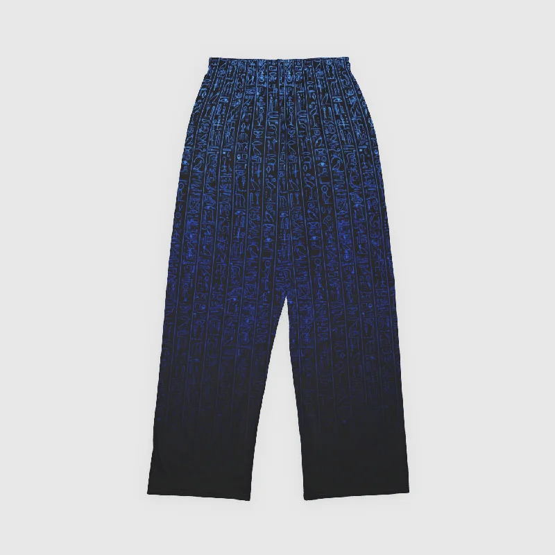 Vintage-Modern Style Offers Egyptian Glyphs Blue Lounge Bottoms