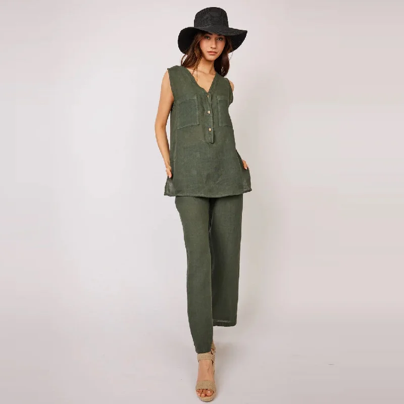 Cozy Comfort Style Sale Straight Leg Linen Pant (Safari)