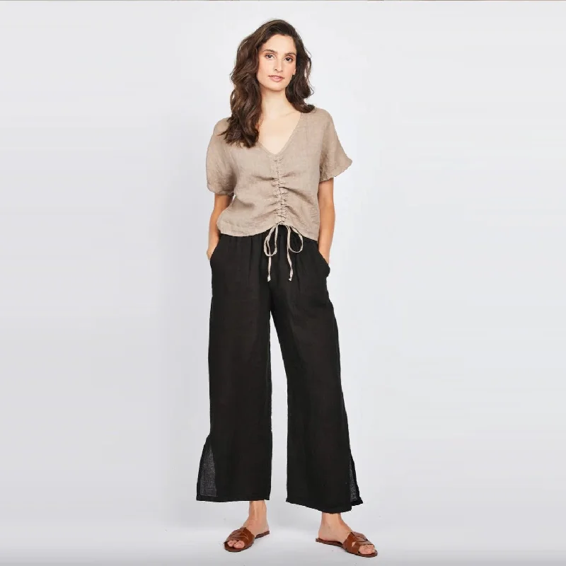 Contemporary Casual Deals Linen Lounge Pant w/ Side Slits (Black)