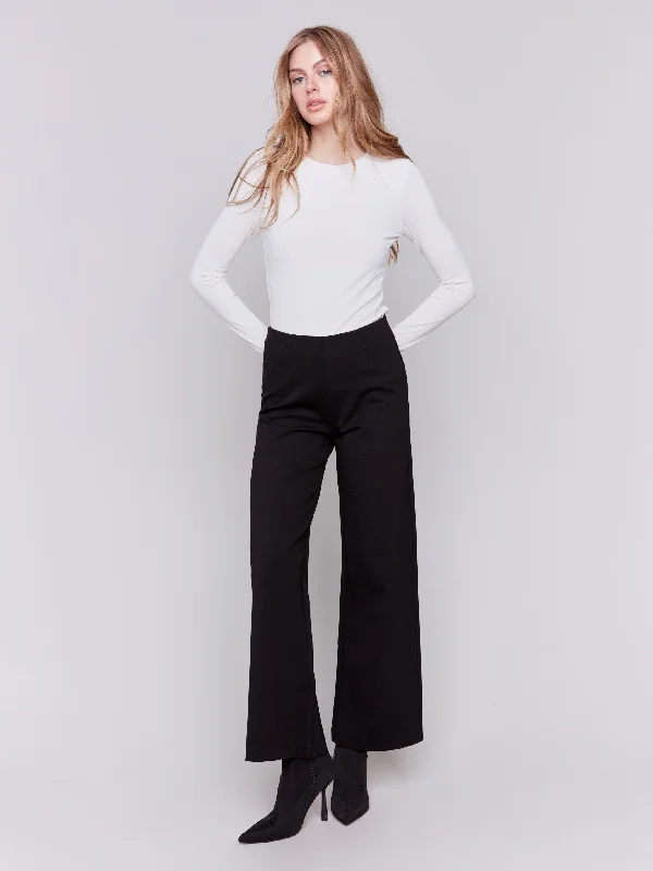 Luxury Fashion Pull-On Ponte Flare Pants - Black