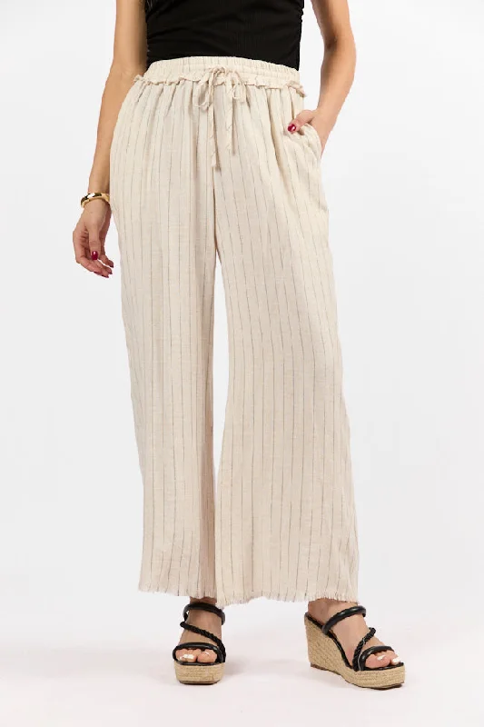 Trendy Styles Full Sail Beige Linen Blend Striped Pants