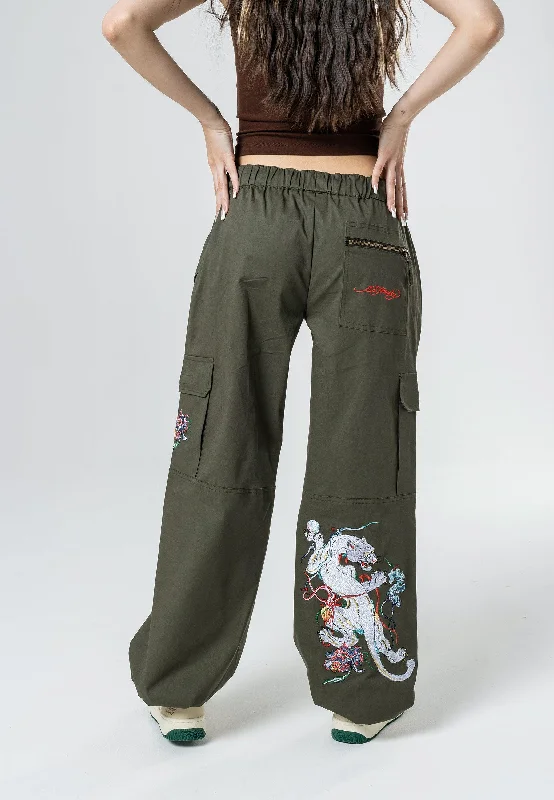 Seasonal Picks Womens Mystic Panther Cargo Pants Trousers - Olive