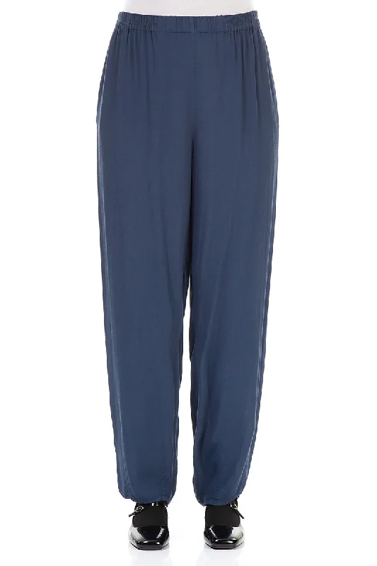 New Arrivals Long Tapered Denim Blue Viscose Trousers