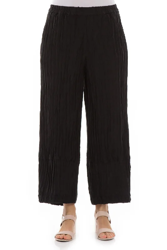 Gift Ideas Loose Crinkled Black Silk Linen Trousers