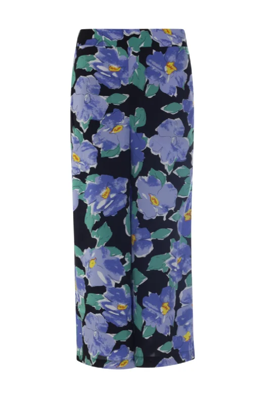 Unleash Your Trendy Side Printed Viscose Crop Pants | Blue Green Flower | 3366AR