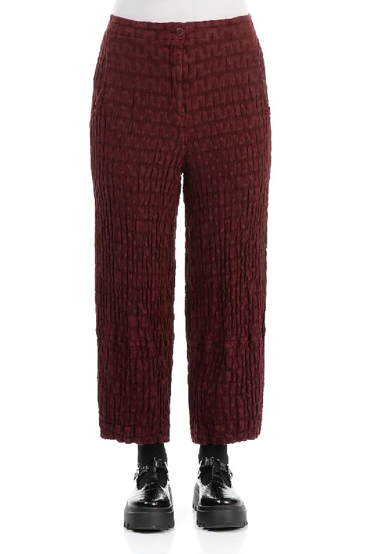 Contemporary Fashion Sale Wide Textured Burgundy Linen Trousers