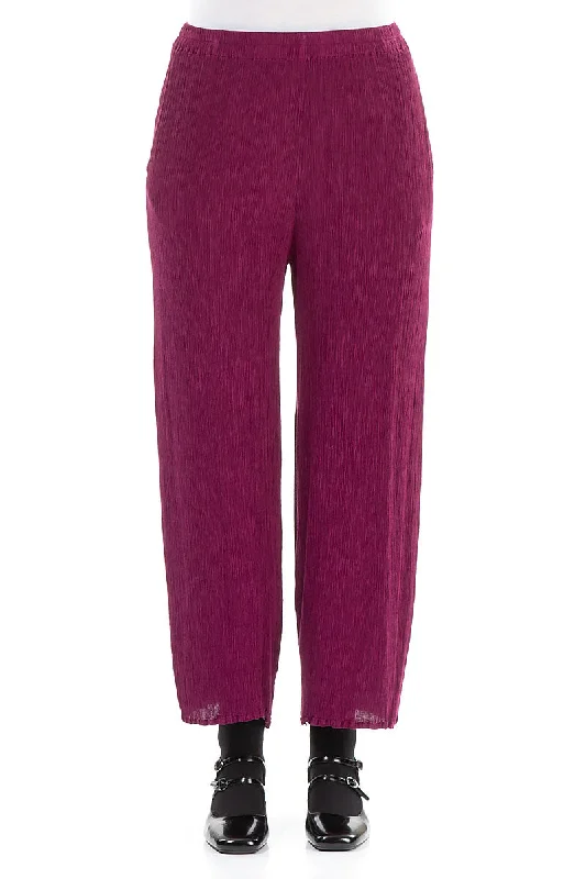 Hot Deals Straight Cropped Magenta Silk Viscose Trousers