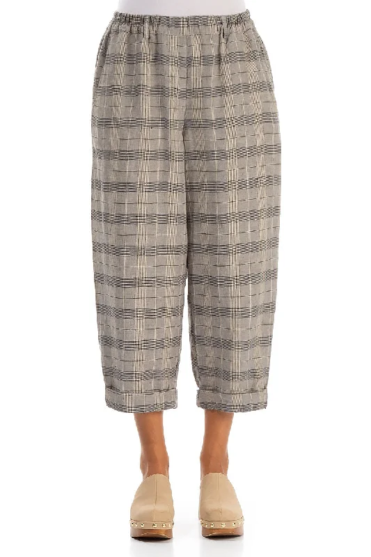 Save Big Roll Up Greige Check Linen Trousers