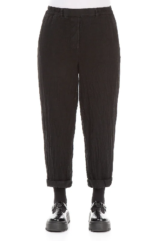 Hurry Before It'S Gone Roll Up Black Mélange Linen Trousers