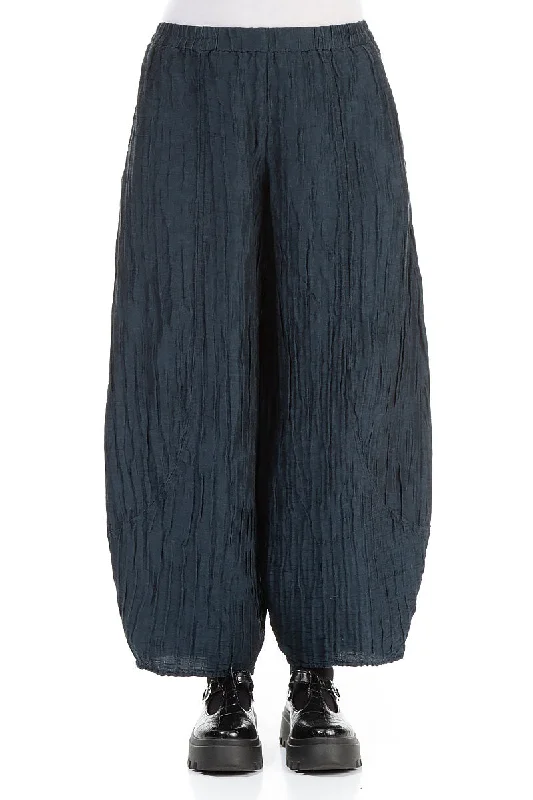 Inspired By You, Designed For You Taper Crinkled Midnight Blue Silk Linen Trousers