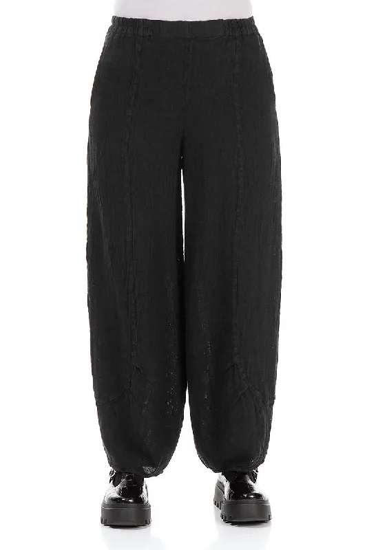 Feminine Style Promotions Black Mélange Linen Trousers