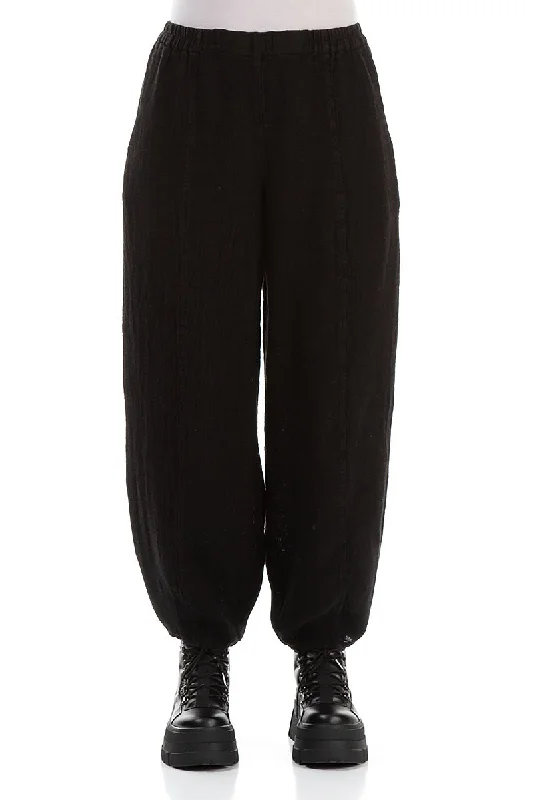 Limited Stock, Big Sale Taper Black Mélange Linen Trousers