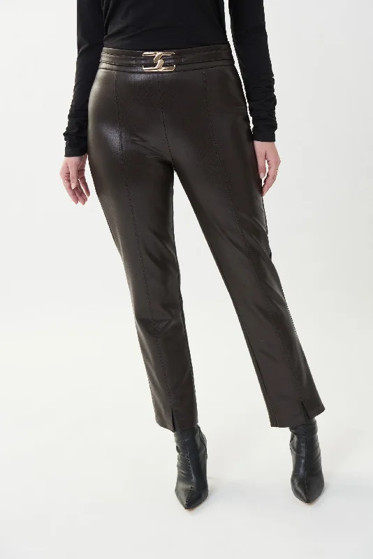 Style Redefined Joseph Ribkoff Brown Faux Leather Pant - 223131