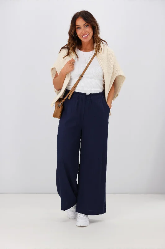 Fall Sale, Prices Drop Shine On Label Oscar Linen Blend Wide Leg Pant Midnight