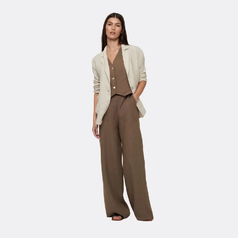 Laid-Back Fashion Offers High Waisted Linen Pant (Taupe)