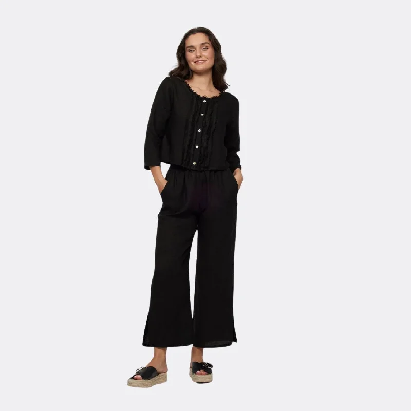 Vintage-Modern Style Offers Linen Split Leg Pant (Black)