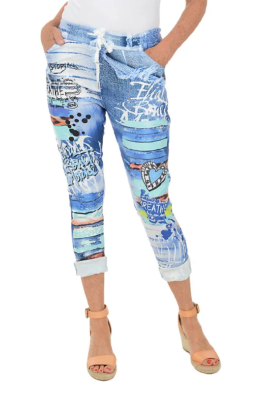 Laid-Back Fashion Offers Blue Graffiti Jogger Pant