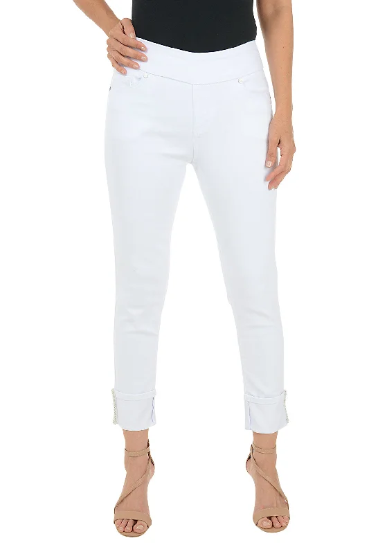 Easy Elegance Sales Beaded Pearl Cuff Denim Crop Pant