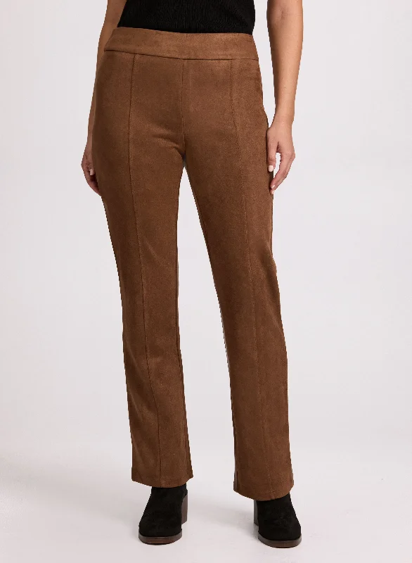 Comfortable Chic Faux Suede Straight-Leg Pants