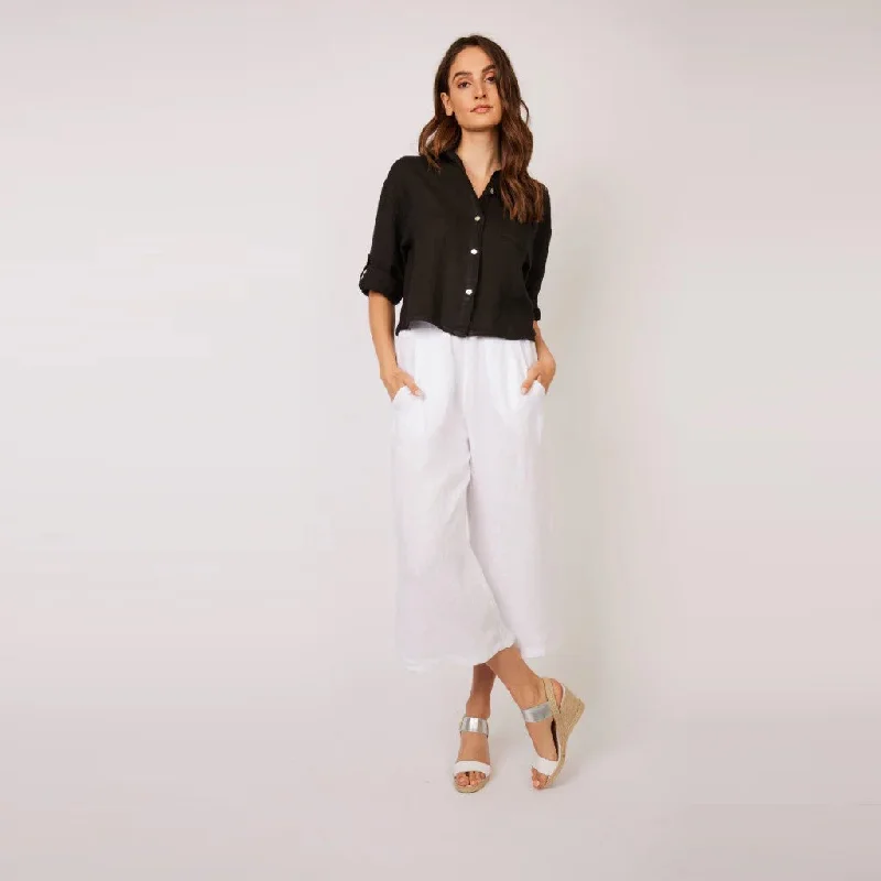 Casual Yet Chic Sales Cropped Linen Pant (White)