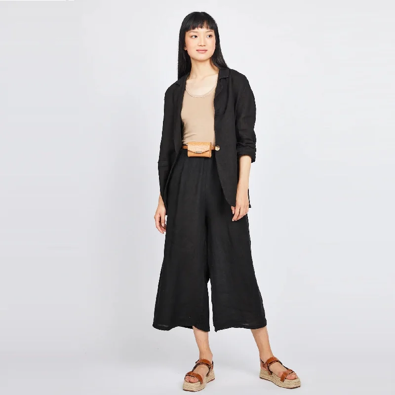 Flirty Fashion Discounts Cropped Linen Pant (Black)