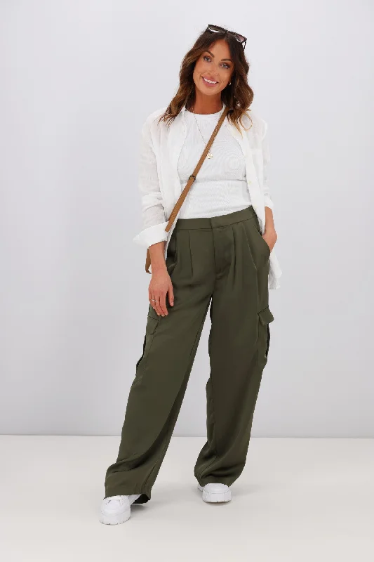 Season Offer Shine On Label Julio Satin Cargo Pants Olive