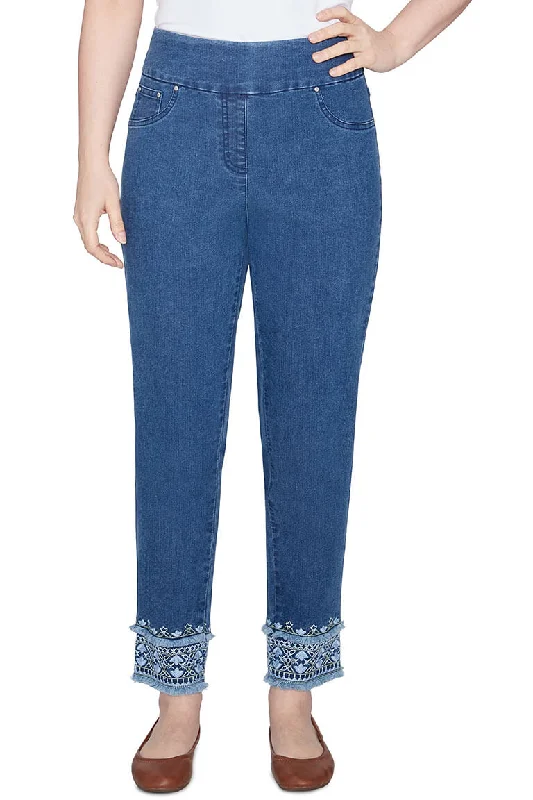 Fashion-Forward Offers Paisley Patch Embroidered Indigo Denim Ankle Pant