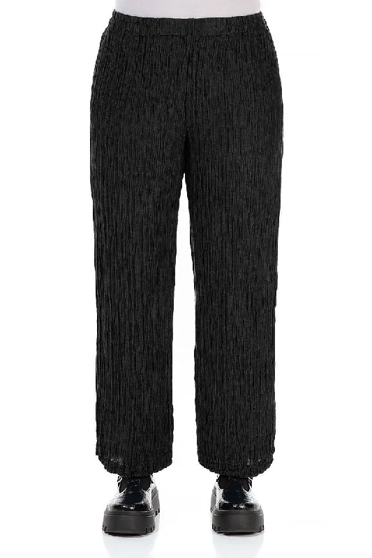 Flash Sale Starts Straight Crinkled Black Silk Trousers