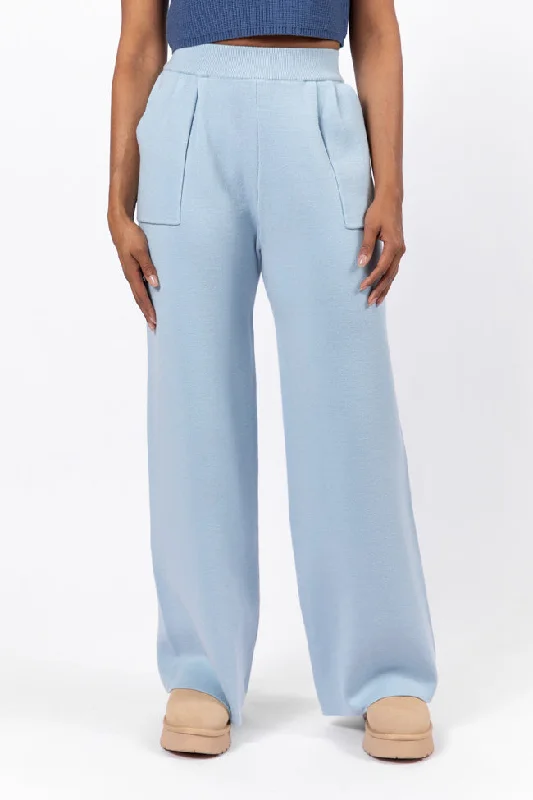 Latest Fashion Let's Debrief Light Blue Wide Leg Sweater Pants SALE